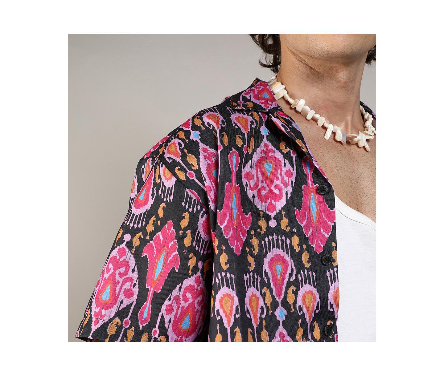 Мужская рубашка Cahoot Campus Sutra Midnight Black & Light Pink Ethnic, цвет: Чёрный — фото 7