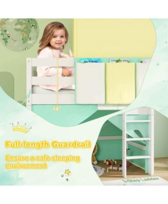 Twin Loft Bed with Tower & Tent 3 Storage Pockets Safety Guardrail and Ladder