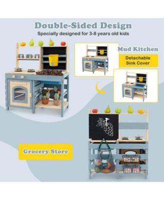 2-In-1 Outdoor Mud Kitchen with Faucet & Removable Sink Metal Baskets Storage Bag