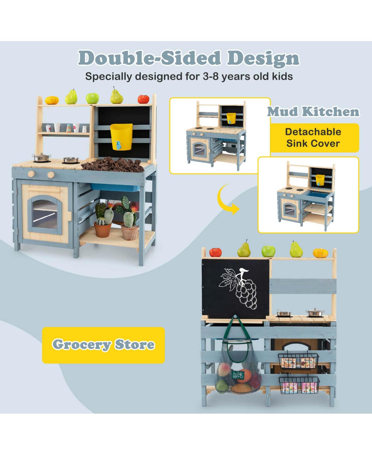 Детская игрушка Costway 2-In-1 Outdoor Mud Kitchen, от 3 лет, цвет: Синий — фото 5