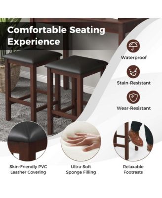 3 PCS Bar Table Set Dining Table & 2 PVC Leather Upholstered Bar Stools