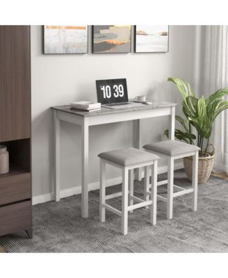 3 PCS Bar Table Set Dining Table & 2 PVC Leather Upholstered Bar Stools