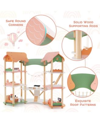 Kids Wooden Dollhouse Aged 3-8 Years Old with 32PCS Realistic Furniture Accessories