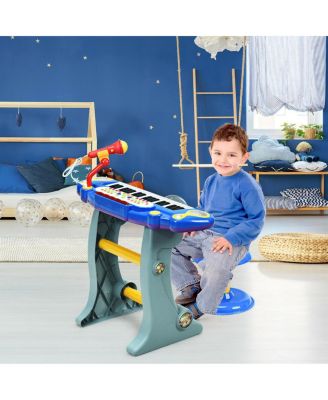 37 Key Electronic Keyboard Kids Toy Piano MP3 Input w/ Microphone & Stool Blue