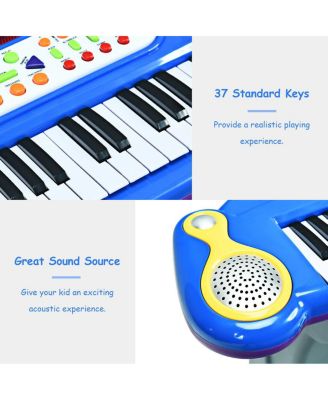 37 Key Electronic Keyboard Kids Toy Piano MP3 Input w/ Microphone & Stool Blue