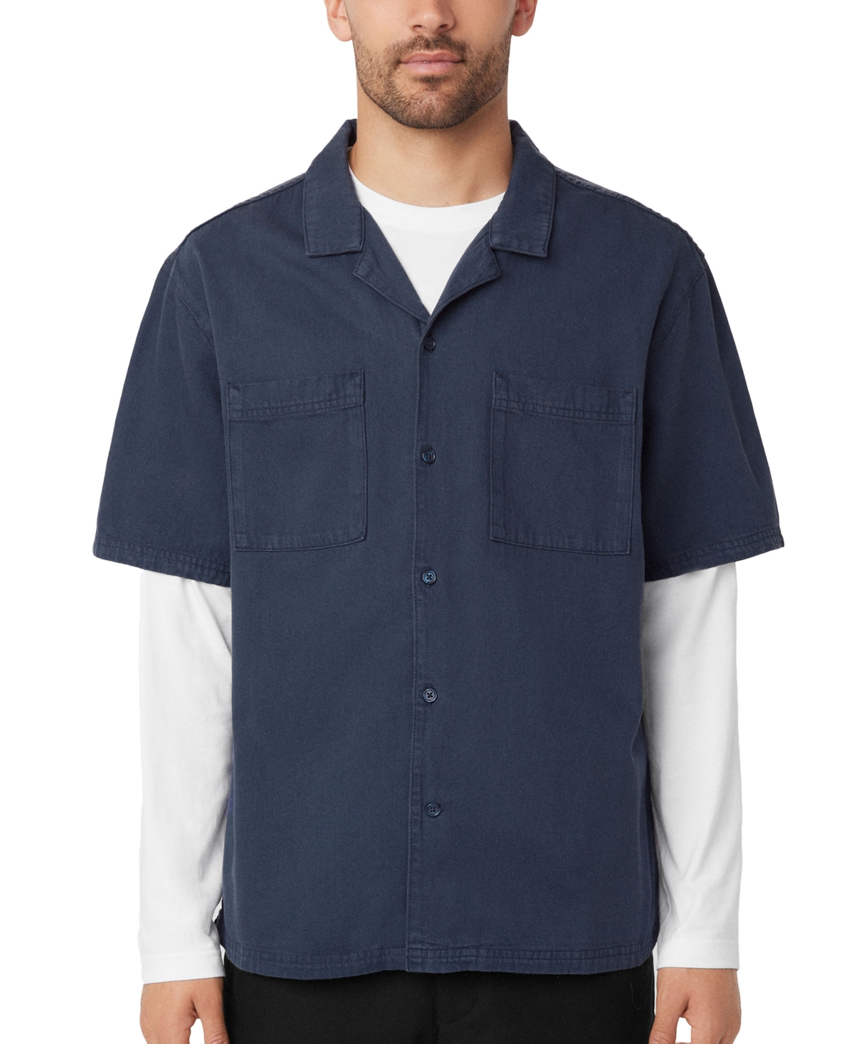 Men's Loose-Fit Button-Down Camp Shirt - Navy