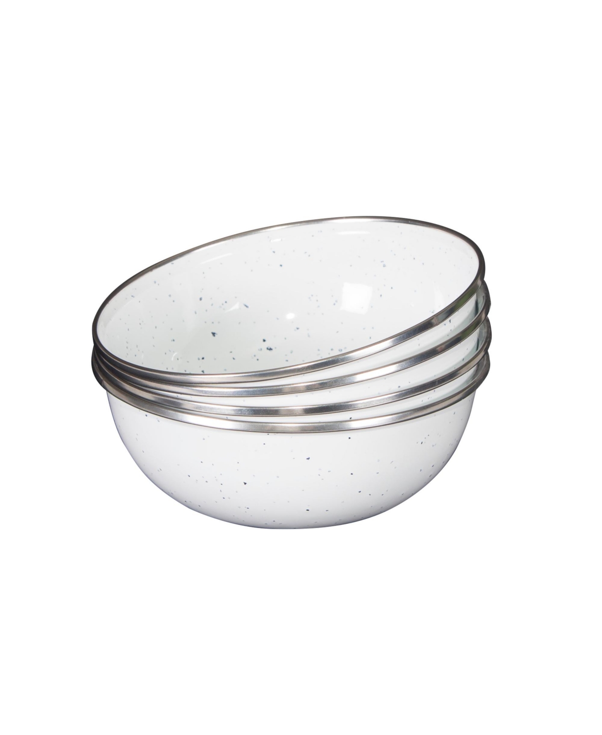 Stansport Deluxe 24-Piece Enamel Tableware Set - White - White base with silver rim