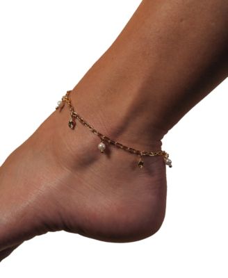 Silver-Tone or Gold-Tone Shell and Cultured Pearl Dangle Charm Beverly Anklet