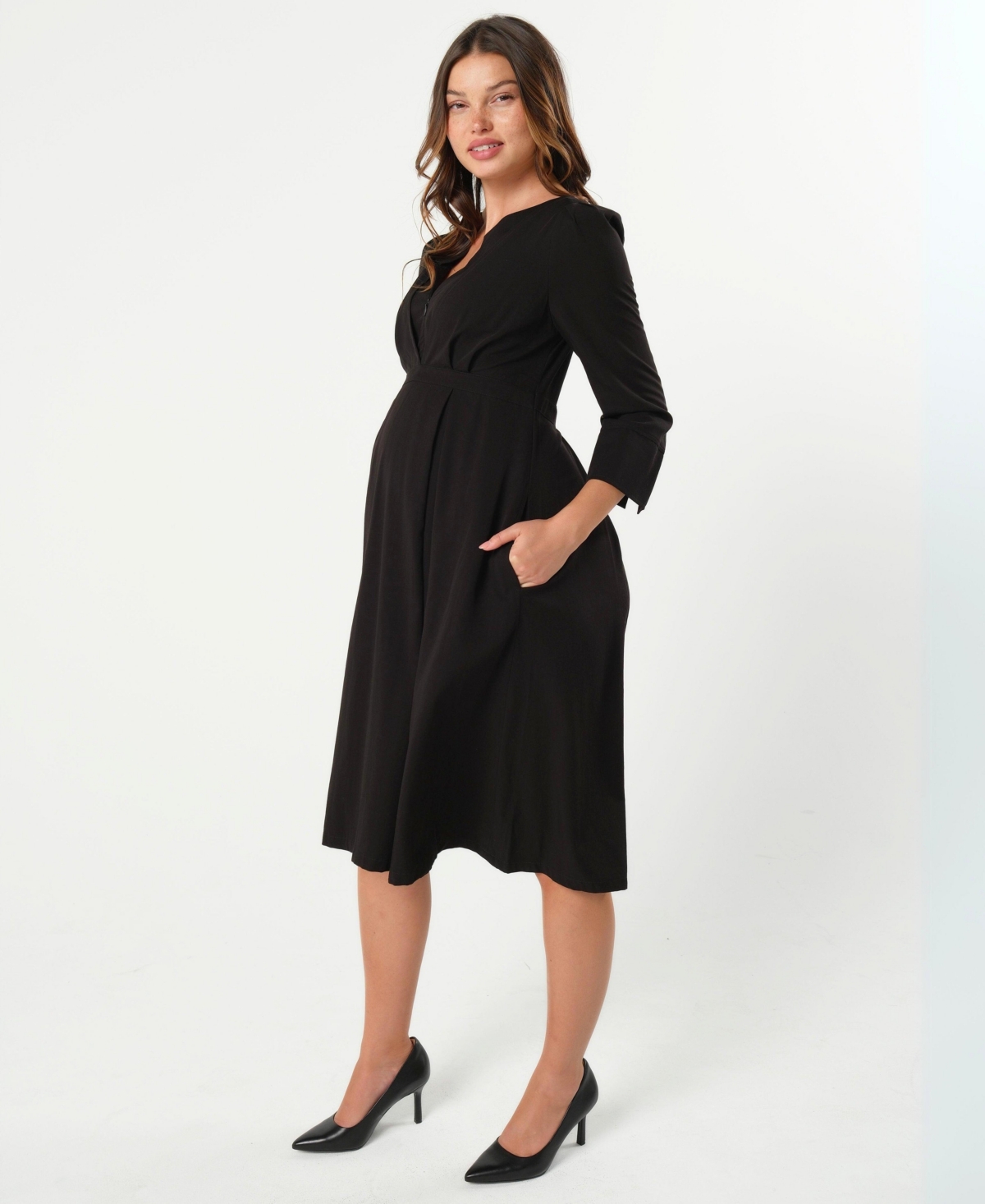Marion Maternity Empire Waist Nursing Midi Tea Dress Tencel