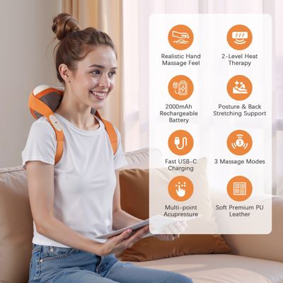 Cordless Neck & Shoulder Massager with Heat, 3 Modes & Rechargeable Battery for Full Body Relief