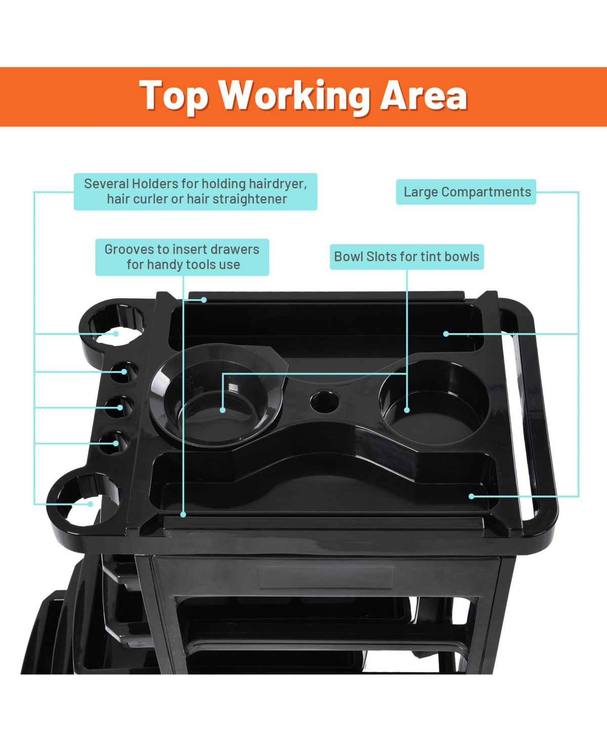 Yescom 2 Packs Salon Trolley Rolling Cart With 5 Trays Storage Beauty Salon Barber