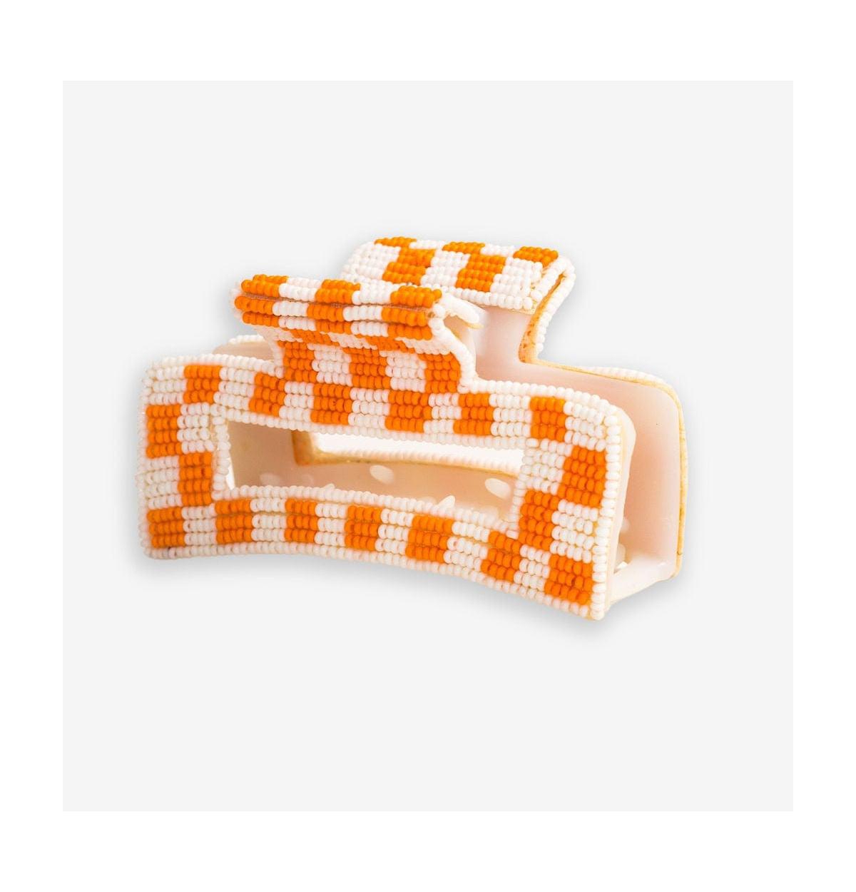 Ink + Alloy Lola Beaded Hair Claw Clip - Orange  White Checkered