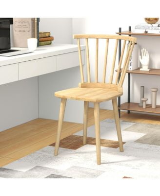 Rubber Wood Windsor Dining Chairs Set of 2 with Spindle Back for Living Room
