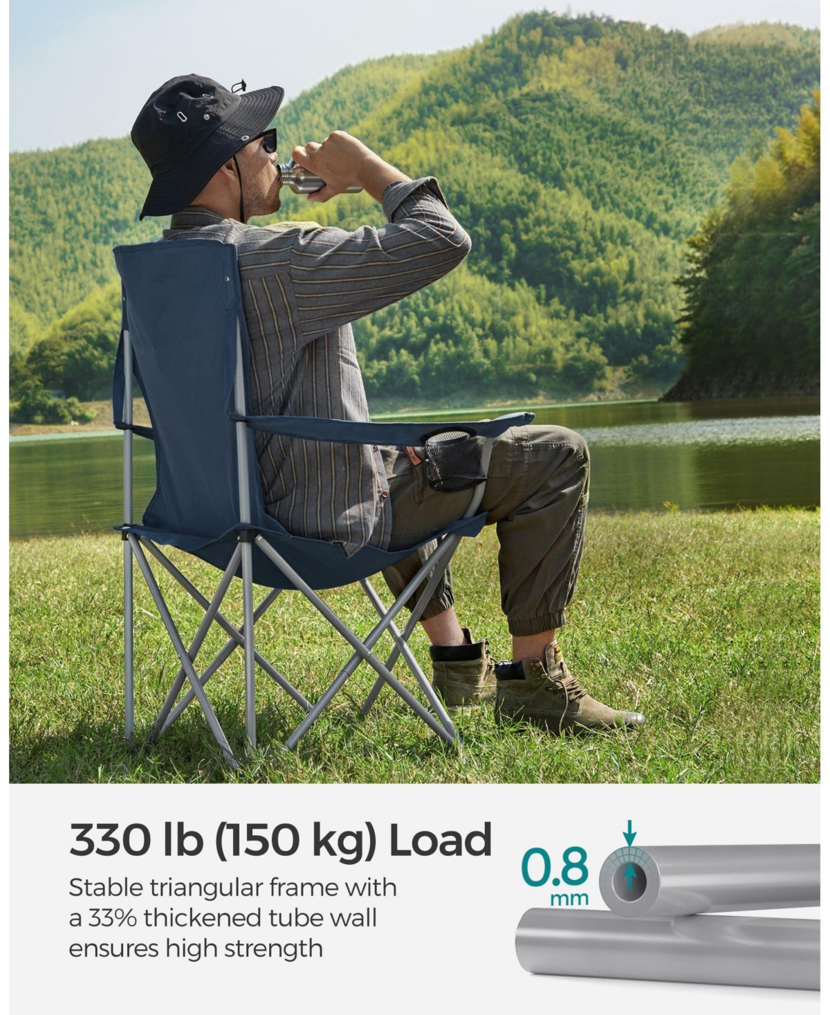 Slickblue Set of 2 Heavy Duty Folding Camping Chairs, 330 lb Capacity, Portable Outdoor Seating