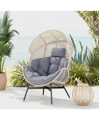 Oversized Egg Style Chair with Cushions & Headrest Heavy-Duty Metal Frame for Yard