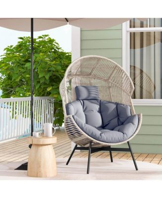 Oversized Egg Style Chair with Cushions & Headrest Heavy-Duty Metal Frame for Yard