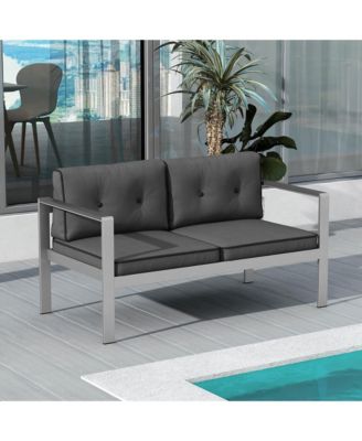 Patio Aluminum Loveseat Sofa Outdoor Chair with WPC Armrests & Cushions Backyard