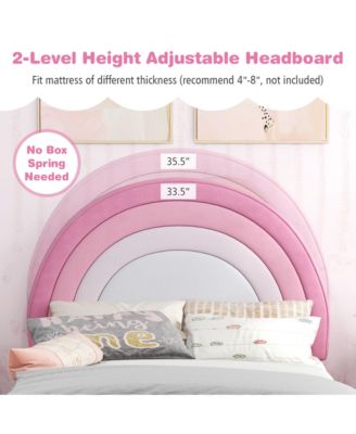 Kids Twin Platform Bed Frame Upholstered Twin Size Bed w/ Wooden Slats Support Blue