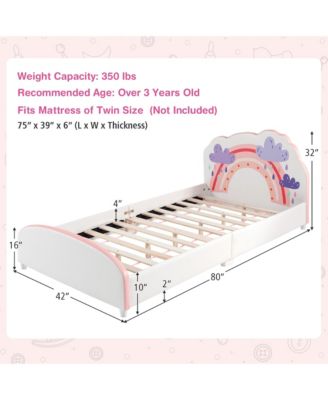 Kids Upholstered Platform Bed Children Twin Size Wooden Bed Rainbow Pattern