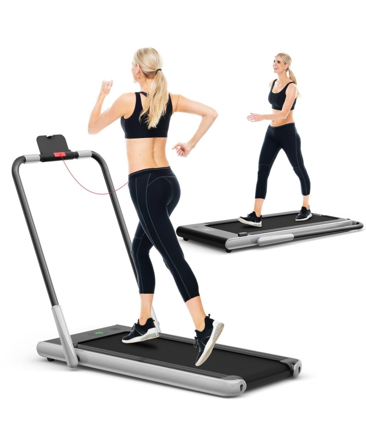 2-in-1 Folding Treadmill with Remote Control and Led Display-Silver - Silver