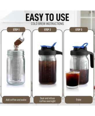 Premium Cold Brew Coffee Maker - 32oz Mason Jar With Leak-Proof Lid & Extra Thick Glass