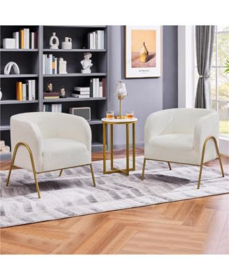 Boucle Barrel Accent Armchair with Gold-tone Metal Legs
