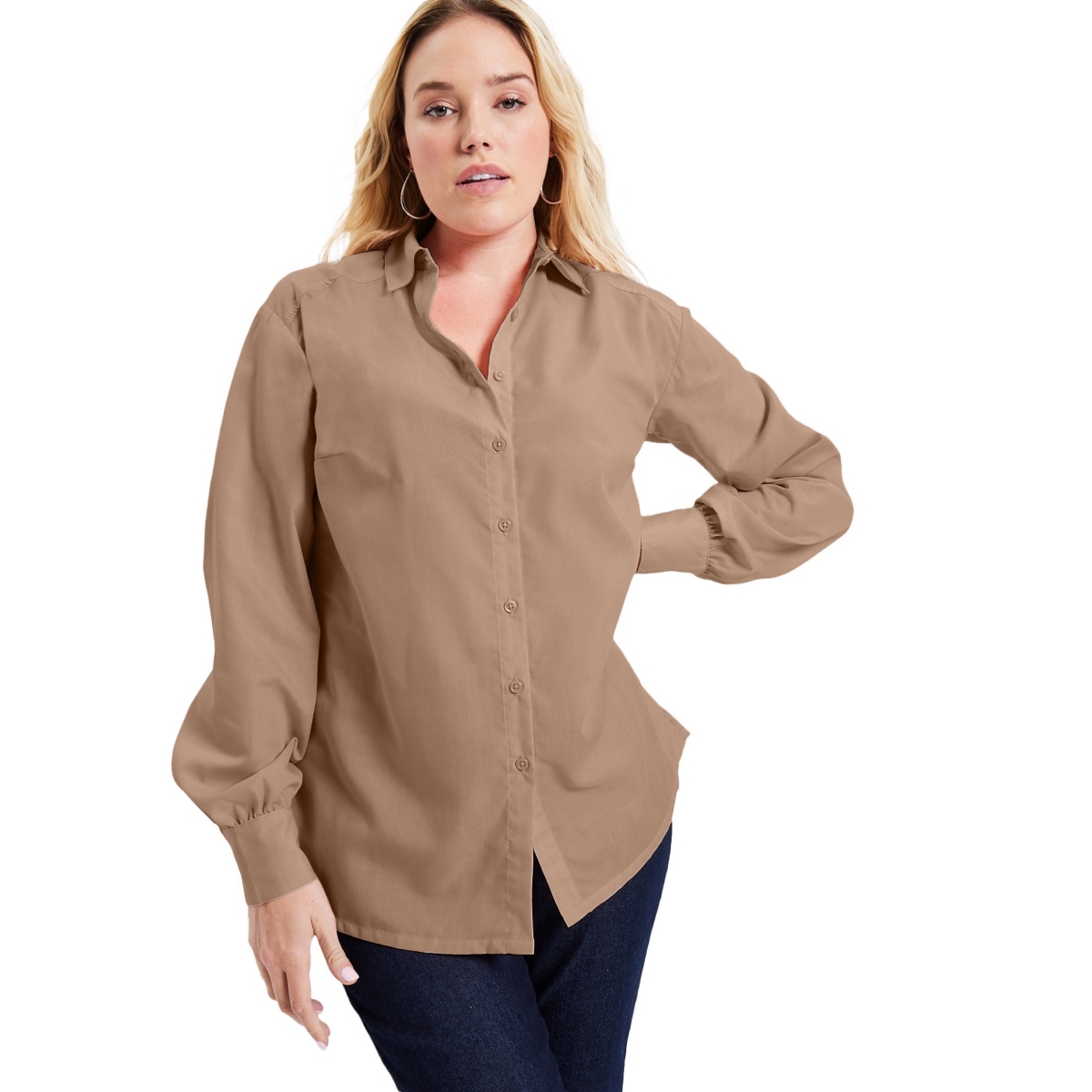 Women's Plus Size Poplin La Vie Tunic - Brown sugar