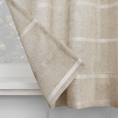 Twill Stripe Anti-Dust Linen Blend Sheer Cafe Curtain Pair