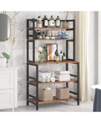 5-Tier Kitchen Bakers Rack with Hutch, Industrial Microwave Oven Stand, Free Standing Kitchen Utility Cart Storage Shelf Organizer