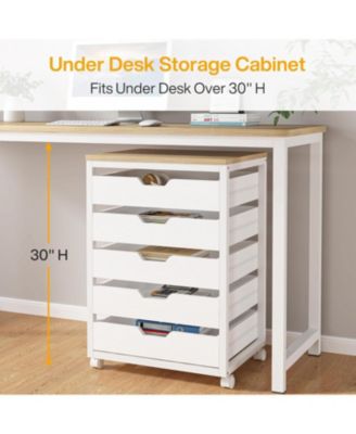 5-Drawer Wood Storage Cabinet with Wheels – Industrial Organizer Cart for Office, Bedroom, Entryway