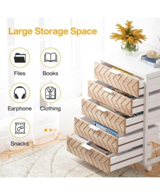 5-Drawer Wood Storage Cabinet with Wheels – Industrial Organizer Cart for Office, Bedroom, Entryway