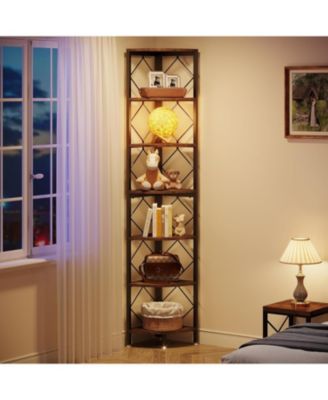 7-Tier Extra Tall Corner Shelf – 78.7" Industrial Slim Bookcase for Small Spaces, Wood Storage Rack for Living Room or Home Office