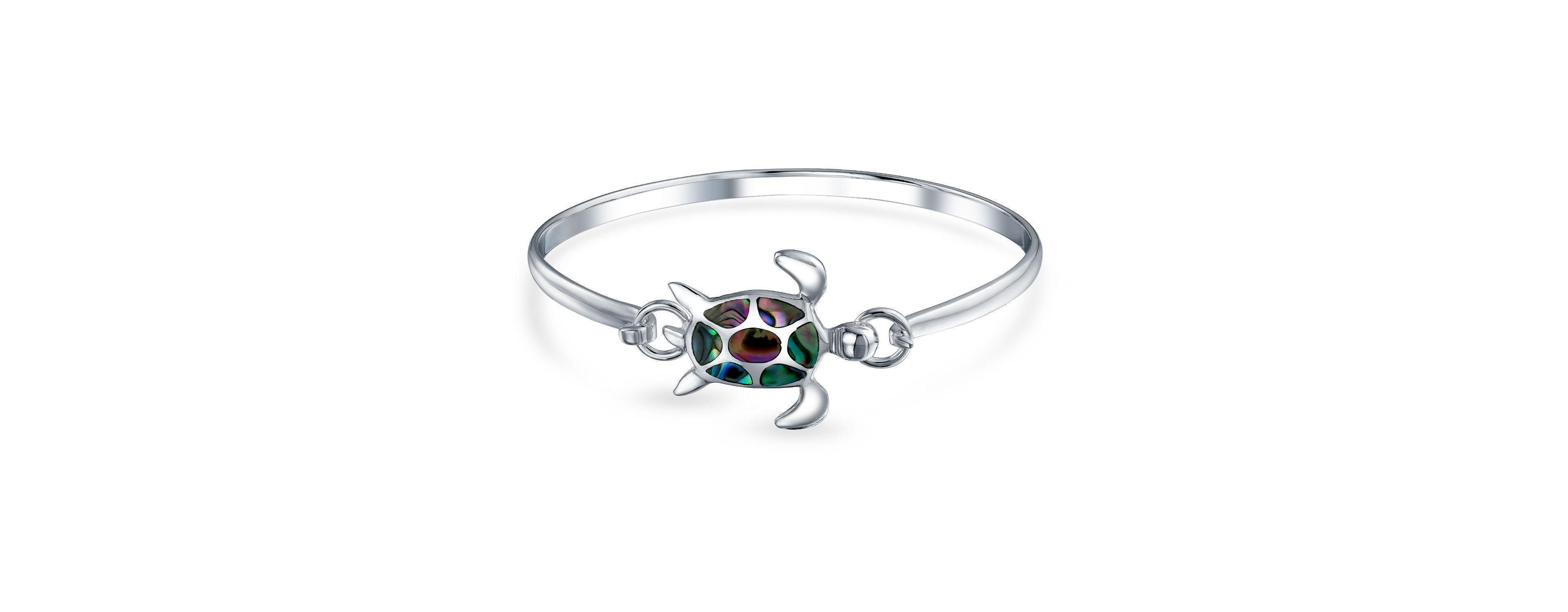 Bling Jewelry Nautical Sea Turtle Beach Tortoise Iridescent Abalone Shell Bangle Bracelet Sterling Silver