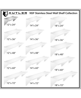 12" x 24" Stainless Steel Shelf, NSF Commercial Wall Mount Shelving w/ Backsplash, Floating Metal Mounted Shelves for Restaurant, Kitchen, Home