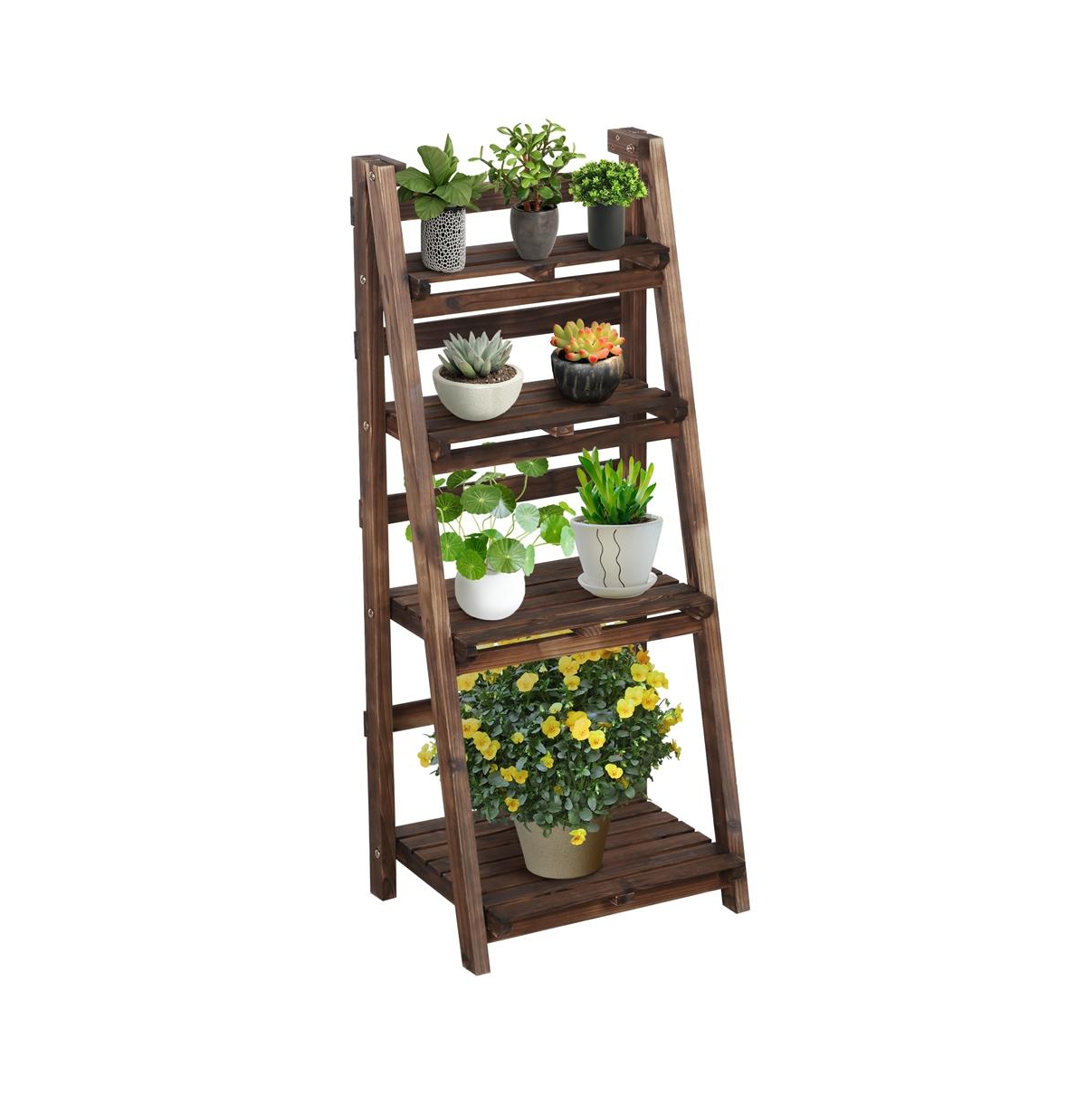 4-Tier Foldable Wooden Flower Stand - Light/Pastel Brown
