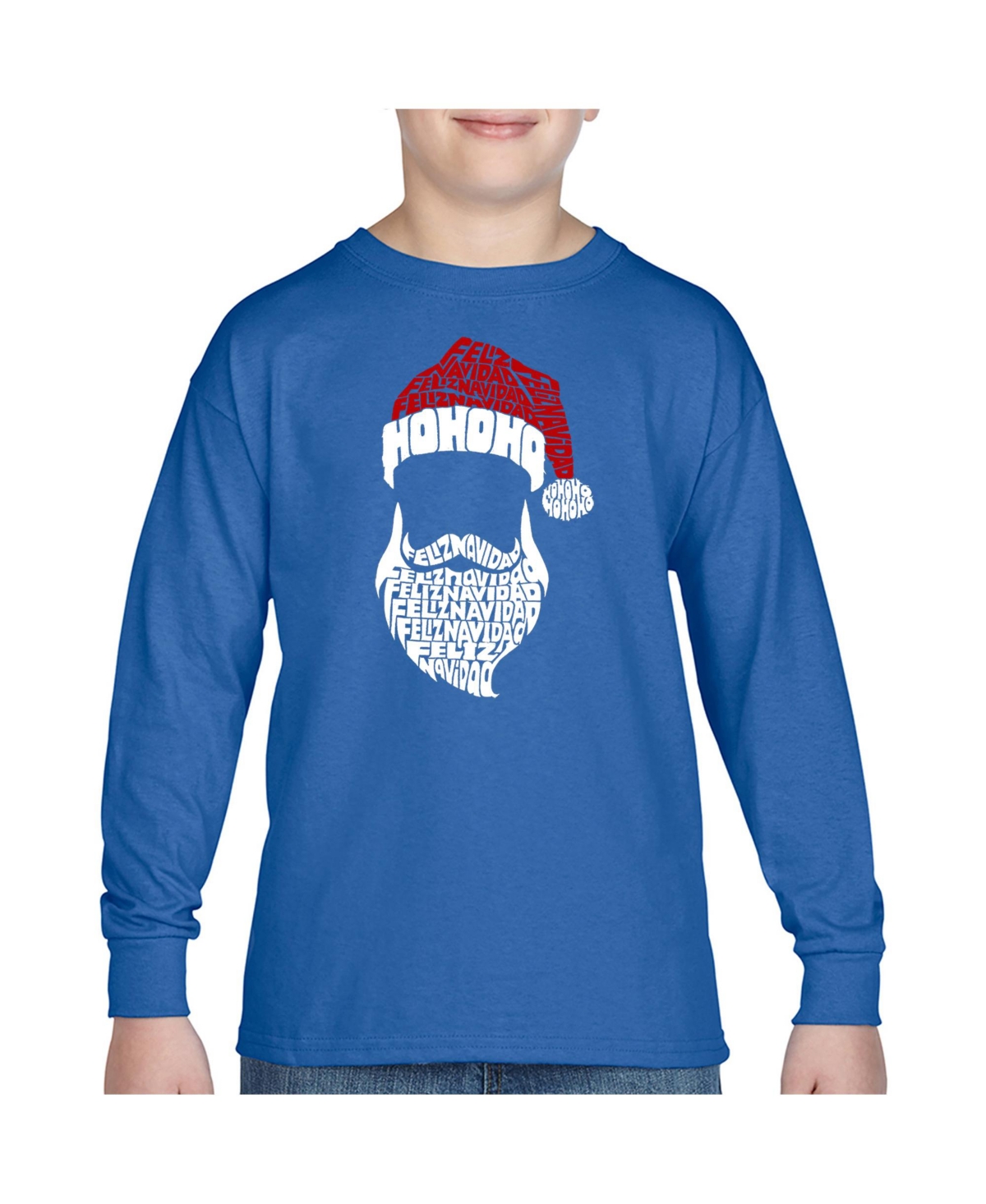 La Pop Art Boys Feliz Navidad Santa Claus Word Art Long Sleeve T-Shirt