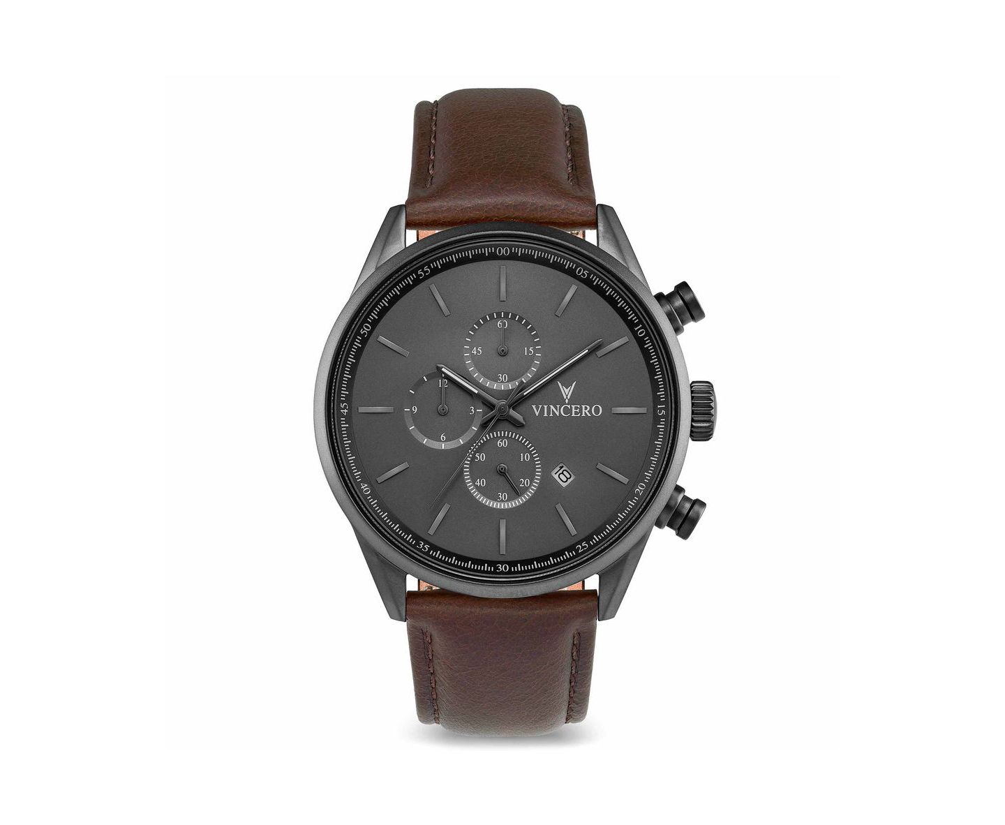 Мужские часы Vincero Chrono S2 Chronograph Brown Leather Strap Watch 43mm, цвет: Графитовый металлик / Орех — фото 1