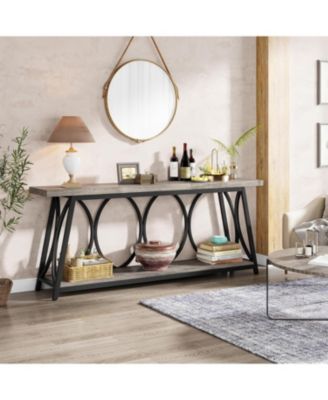 70.9 inch Extra Long Console Table, Industrial Sofa Table Behind Couch with 2 Tier Storage Shelf, Narrow Entryway Hallway Accent Table