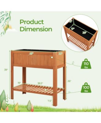 Outdoor Raised Garden Bed Fir Wood Planter Box with Bottom Storage Shelf and Protective Liner