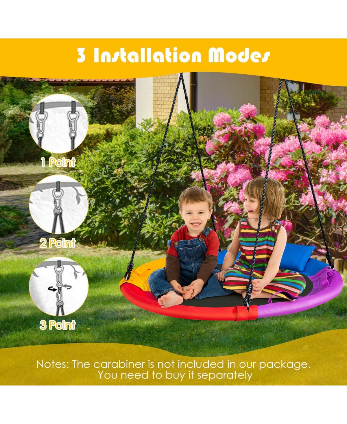 Sugift Kids inch Saucer Tree Outdoor Round Platform Swing with Pillow and Handle