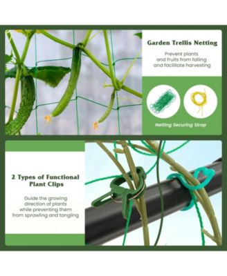 A-Frame Garden Cucumber Trellis with Netting for Outdoor Climbing Plants