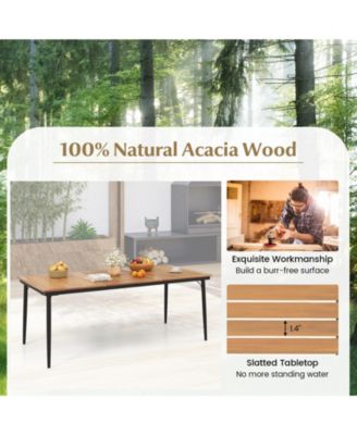 79 Inch Acacia Wood Outdoor Dining Table for 8 with 1.9 Inch Umbrella Hole