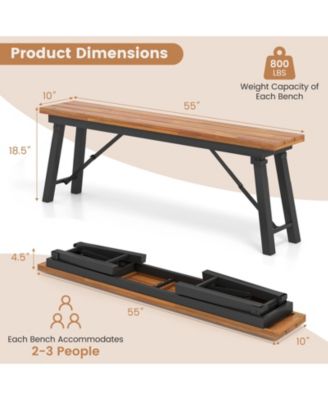 Outdoor Dining Table and Bench Set with Acacia Wood Top