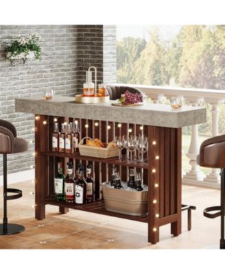 63-Inch Large Home Bar Unit, Modern 2-Tier Bar Table with Footrest, Corner Mini Coffee Bar Cabinet