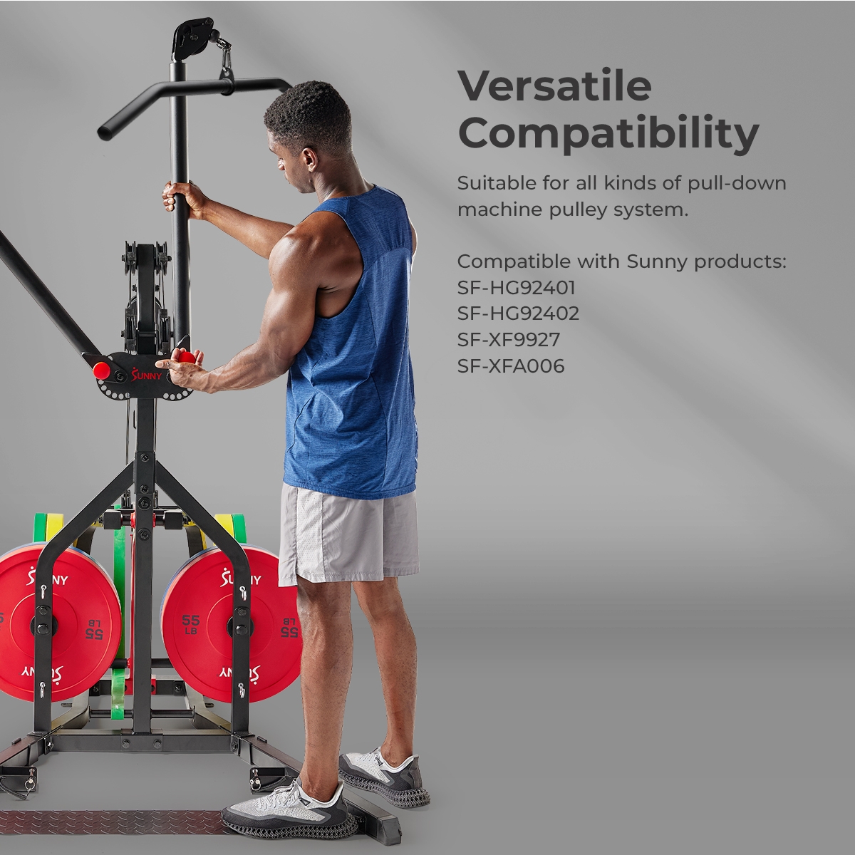 Sunny & Health Fitness Lat Pulldown Bar Attachment for Pulley Cable Machine, Up to 300LBs Support