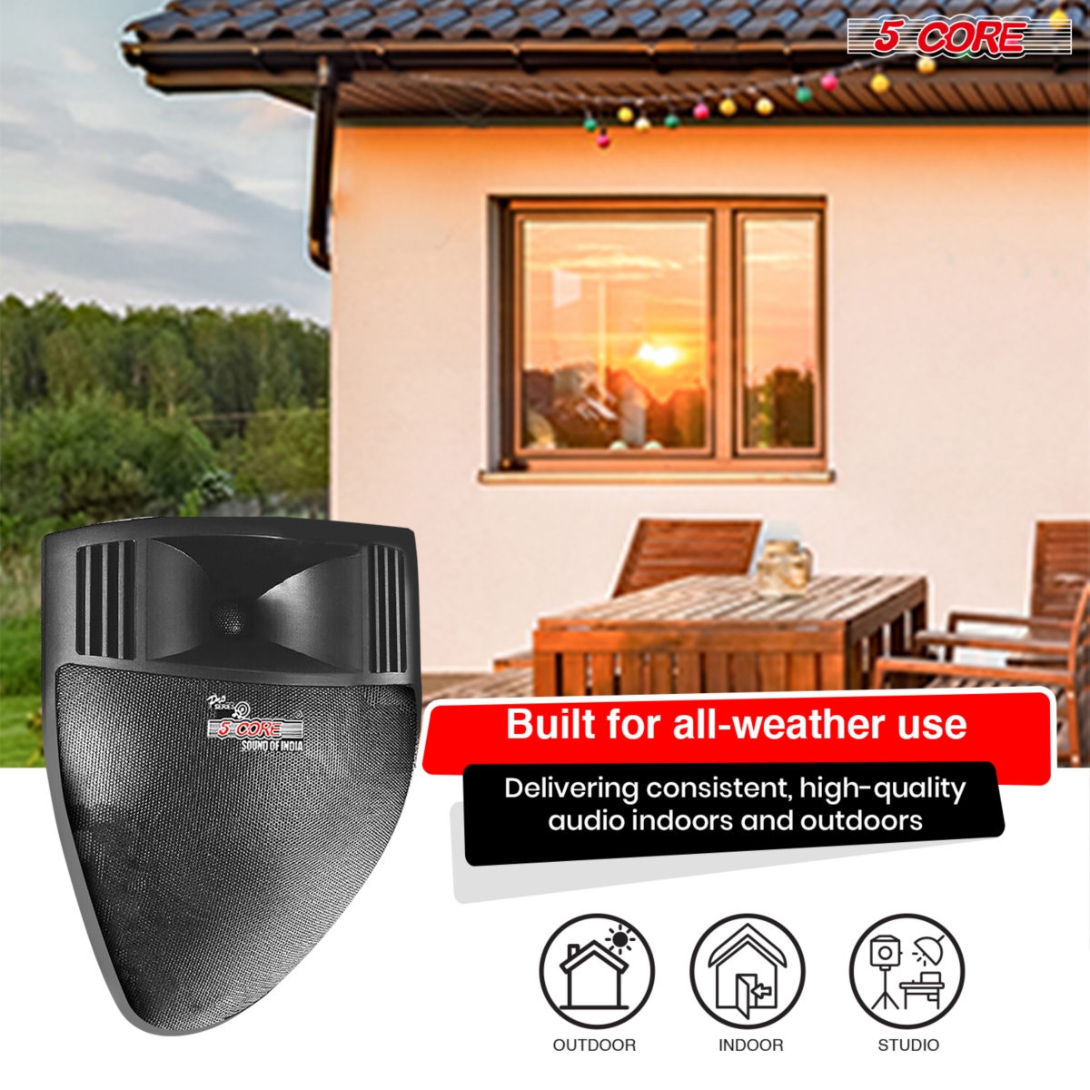 5 Core Outdoor Speaker Waterproof System Wall Mounted Indoor Patio Backyard Surround Sound Home