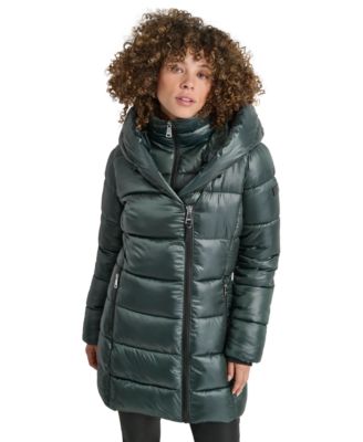 Women's Bibbed Shawl-Collar Packable Shine Puffer Coat