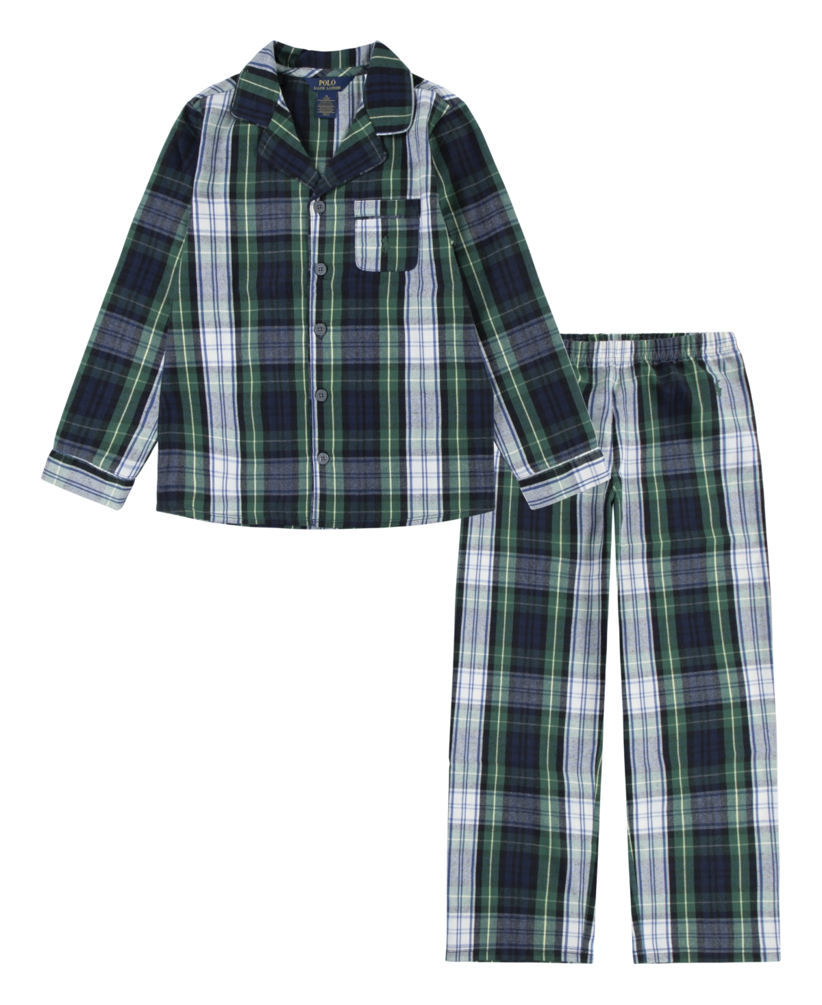 Polo Ralph Lauren Little Boys Woven Long Sleeve Top And Pant, 2-piece Pajama Set In White Gordon Plaid
