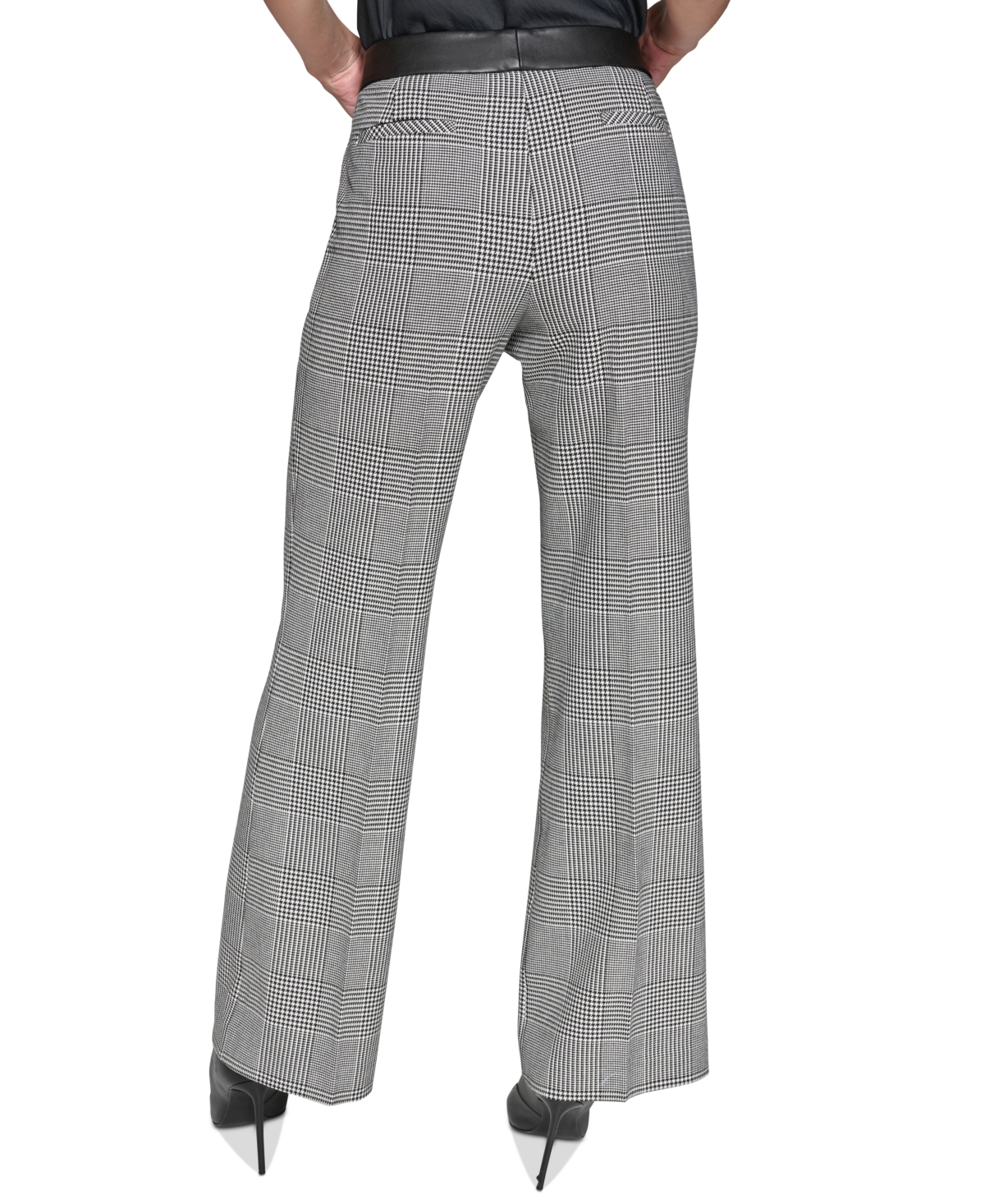 Karl Lagerfeld Paris Women's Plaid Faux-Leather-Waist Pants - Black  White