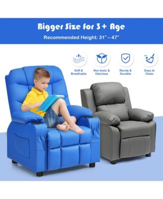 Kids Youth Recliner Chair PU Leather w/Cup Holders & Side Pockets
